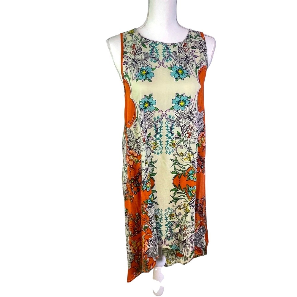Sleeveless Boho Slip Dress Womens M 10 Summer Festival Flowy High Low Botanical